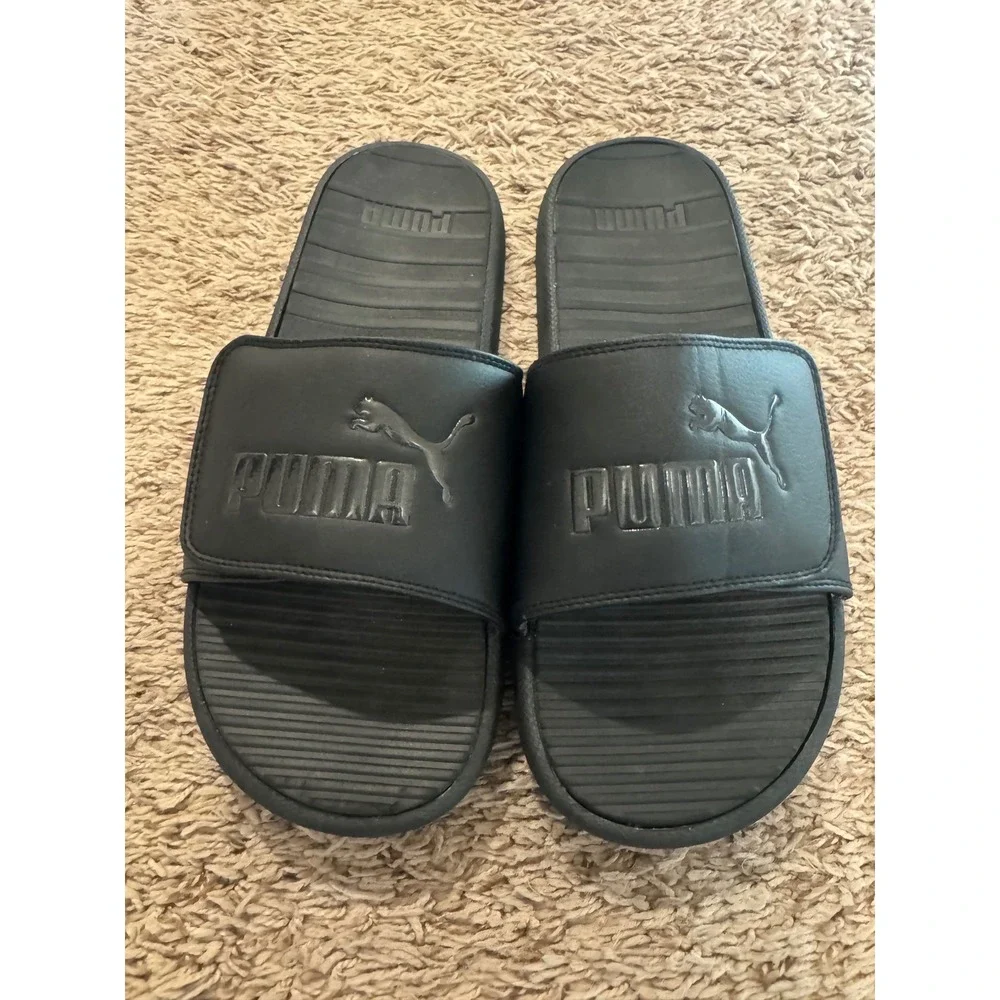 Puma Slide Sandals Black Men's Size 10 US Logo Slip On Slides‎
